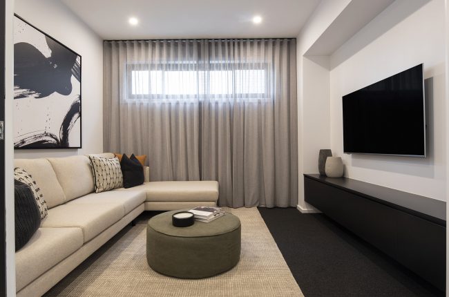 Cayman 287 theatre room with grey curtains