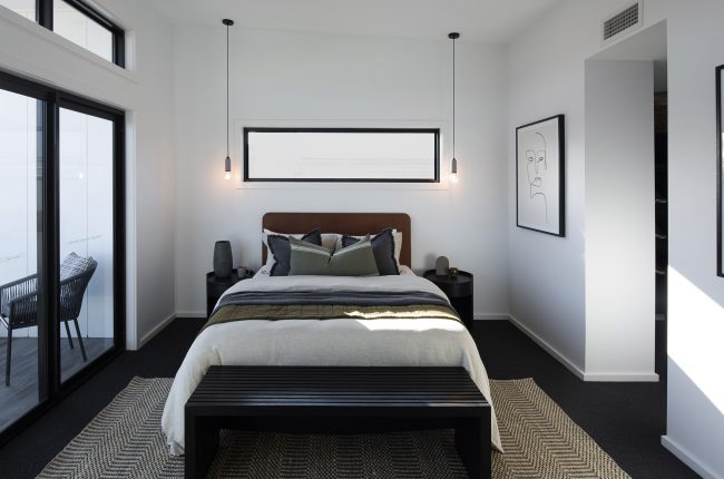 Cayman 287 bedroom with long pendant lights