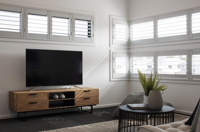 Cayman 287 living room with shutter blinds