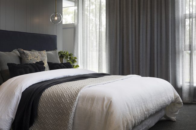 San Remo 273 bedroom with grey curtains