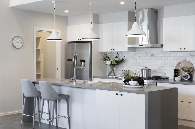 Southport 217 kitchen with marble style splashback