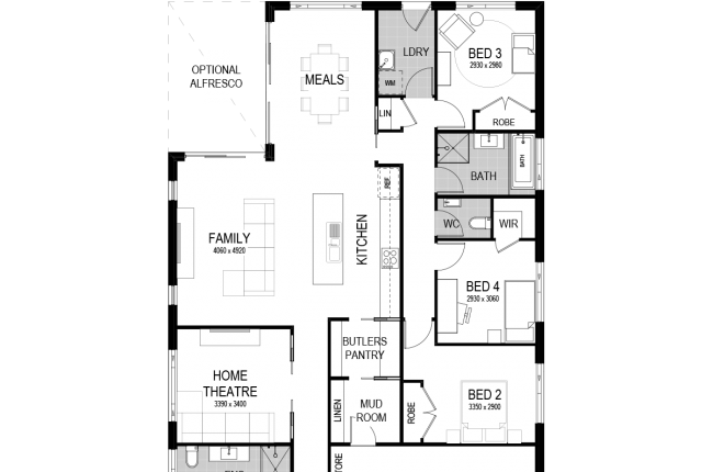 avoca 210 floor plan with garage on the right - rotated