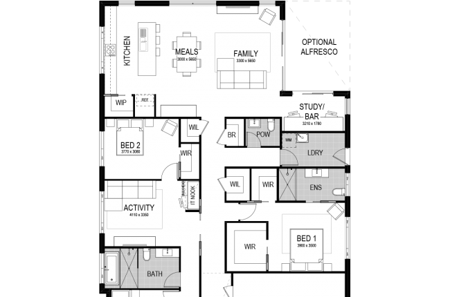 bondi 249 floor plan with garage on the right - rotated
