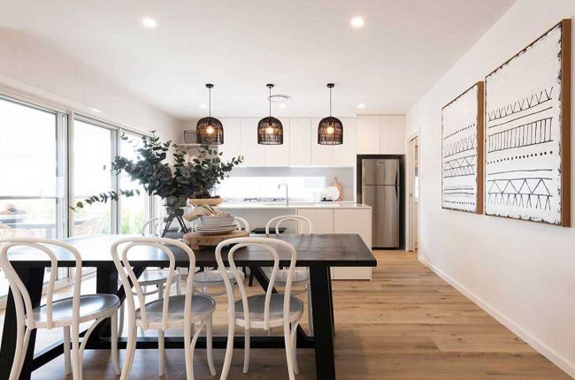 Avalon 1 249 open plan kitchen and dining room with artificial plants