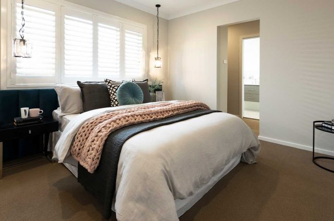 Southport 217 master bedroom with shutter blinds