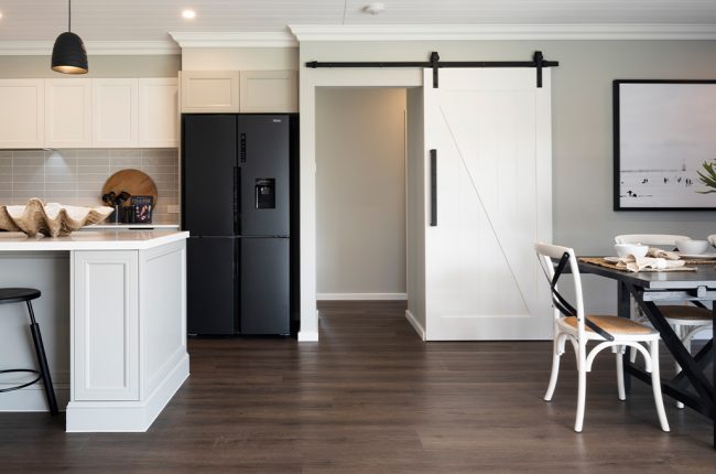 kitchen with mixed timber and metal finishings