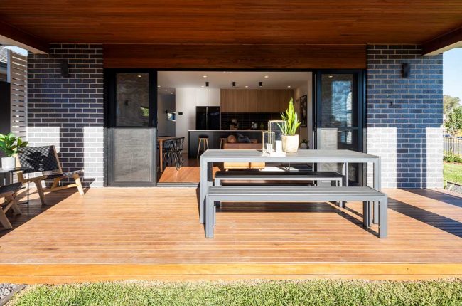 Coolum 266 outdoor entertaining area with grey timber furniture