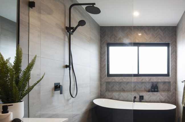 Cayman 349 bathroom design with freestanding bath