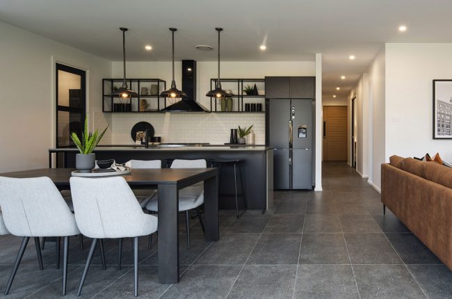 Cayman 349 open plan kitchen, living and dining room