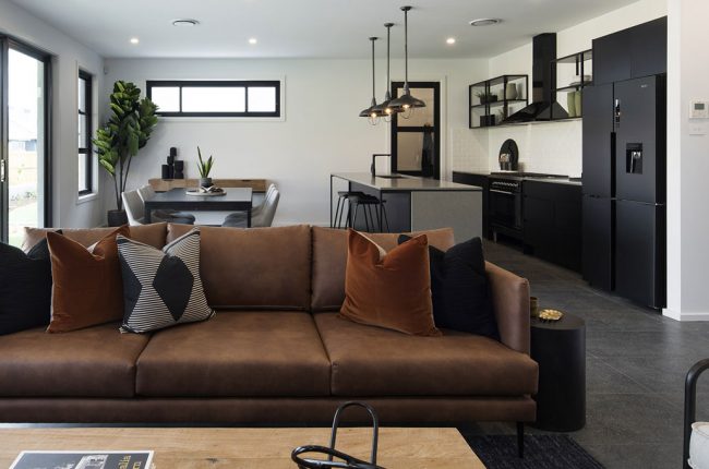 Cayman 349 open plan kitchen and living room