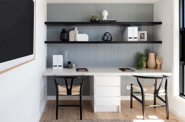 study desk with wall panelling