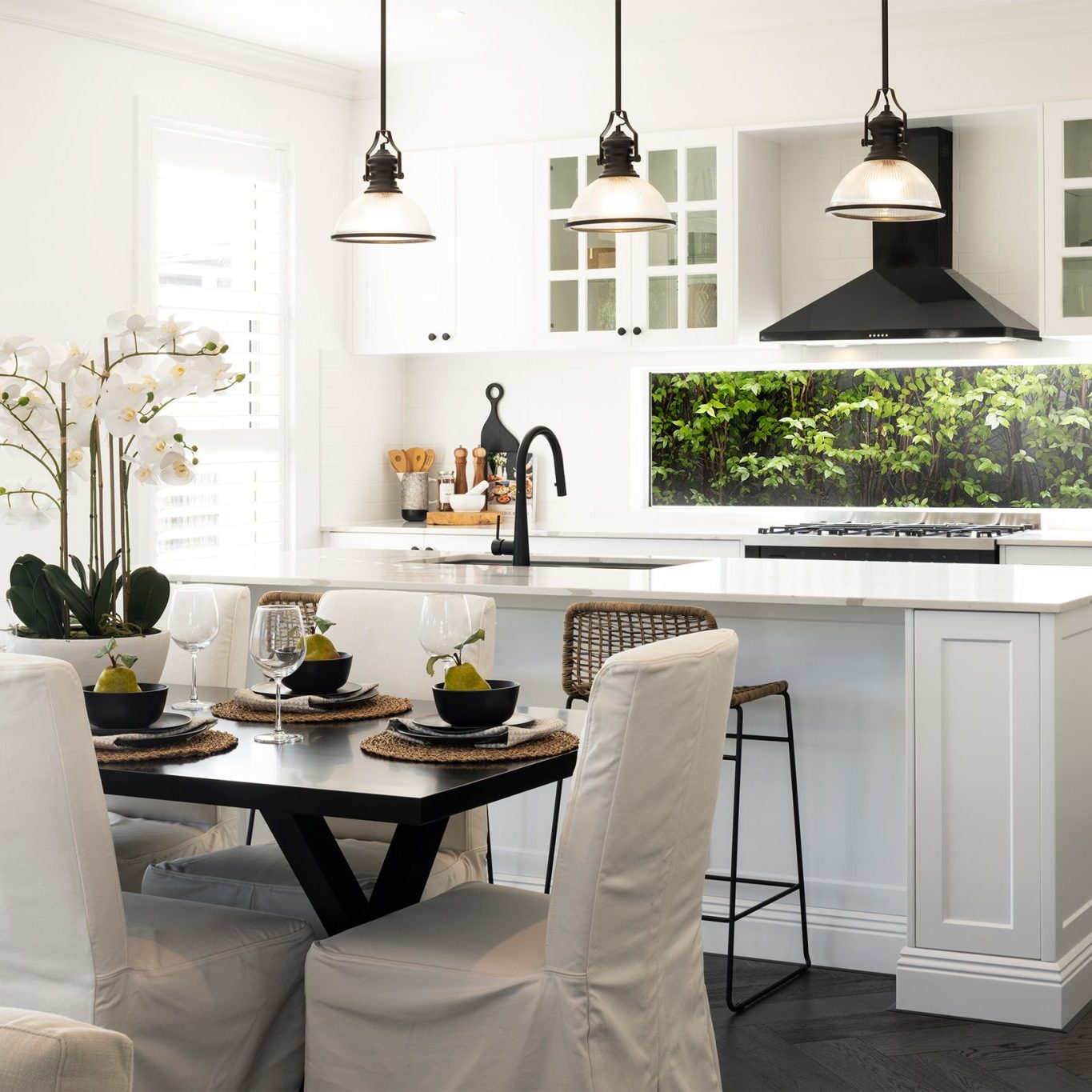 stylish dining room and kitchen